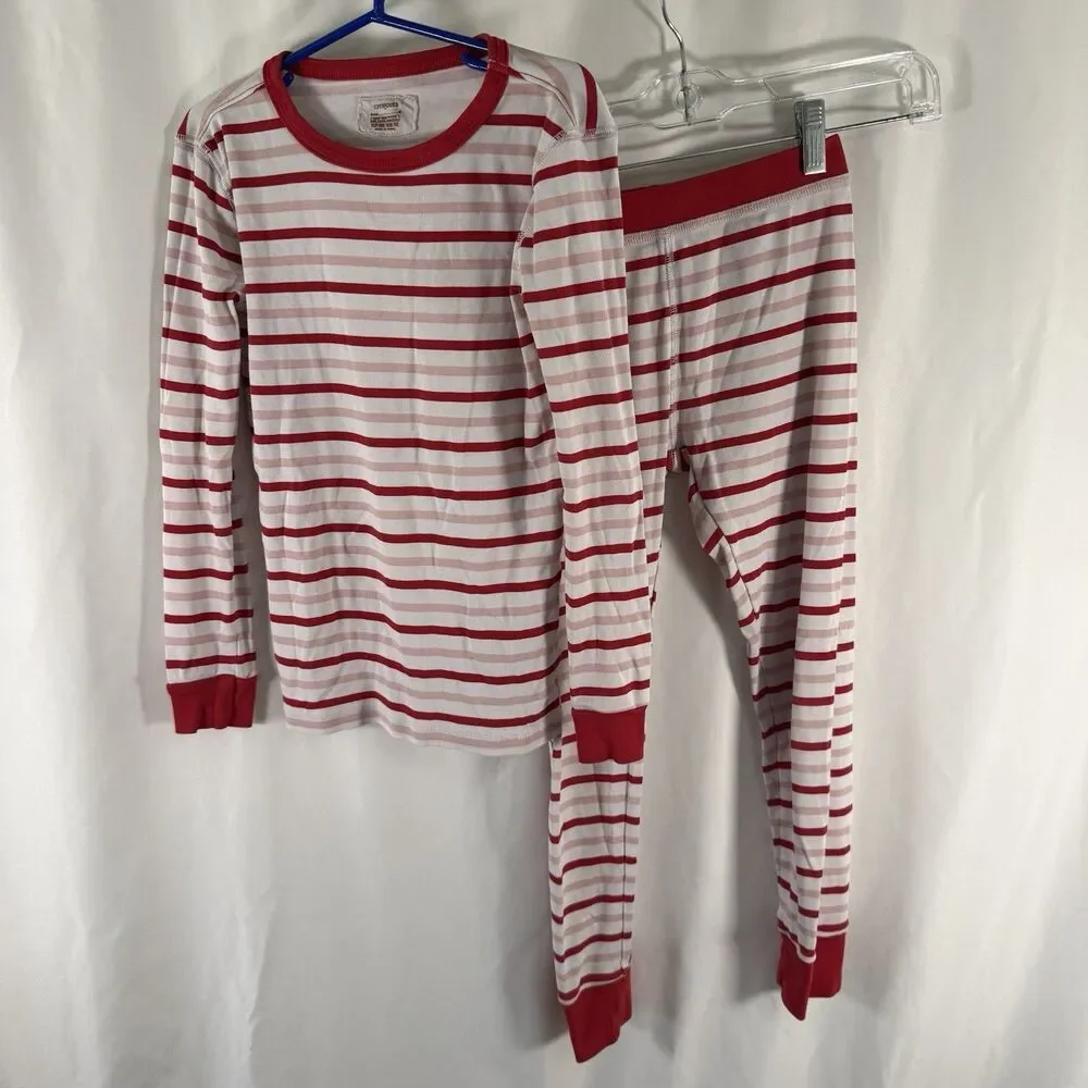 Crew Cuts Pajama Set Girls 8 Red Pink Striped Long Sleeve 100% Cotton